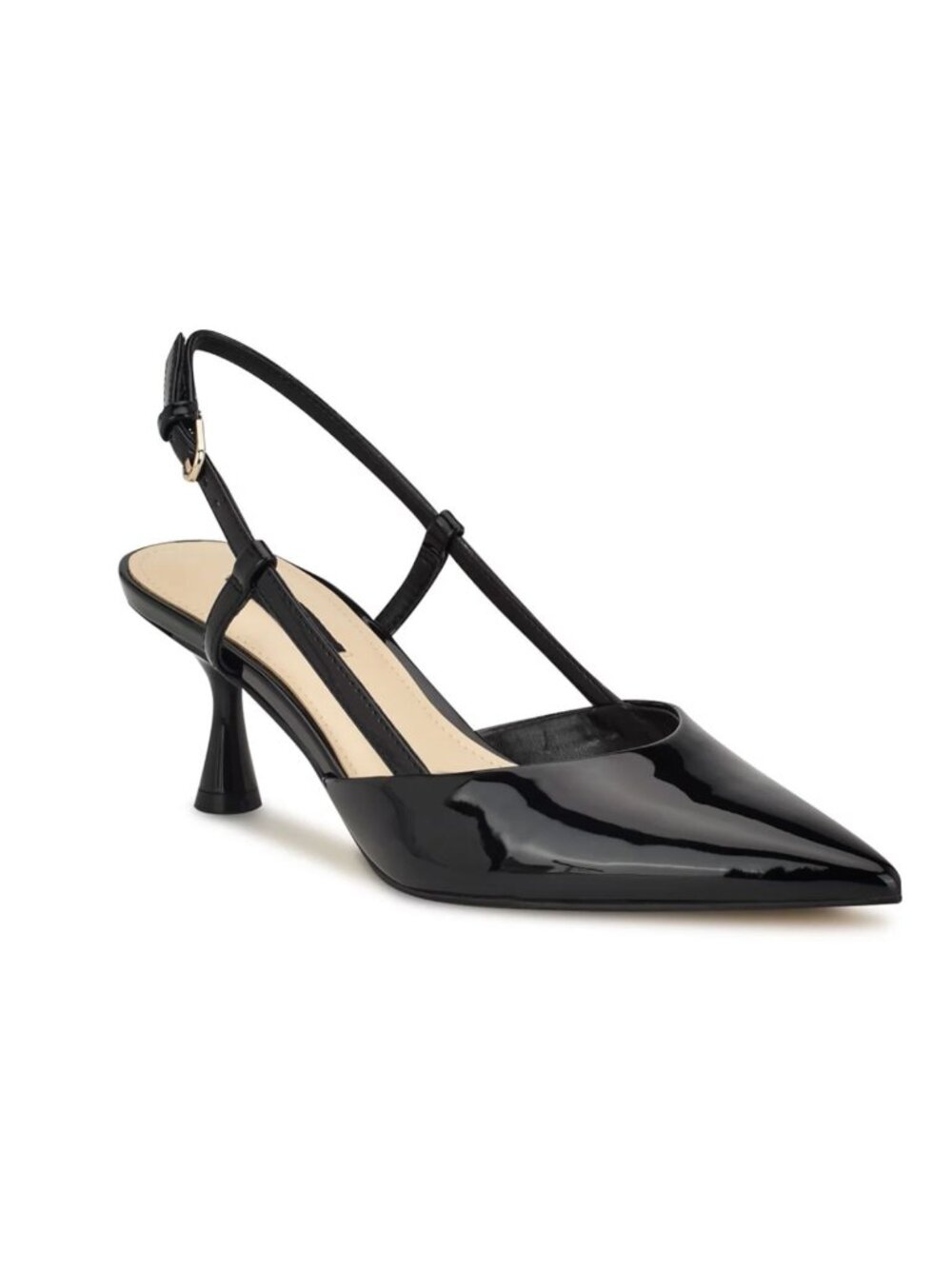 NWB Nine West Rhonda Kitten Heel Slingback Black Patent Size US 10.5 $99 [jb]